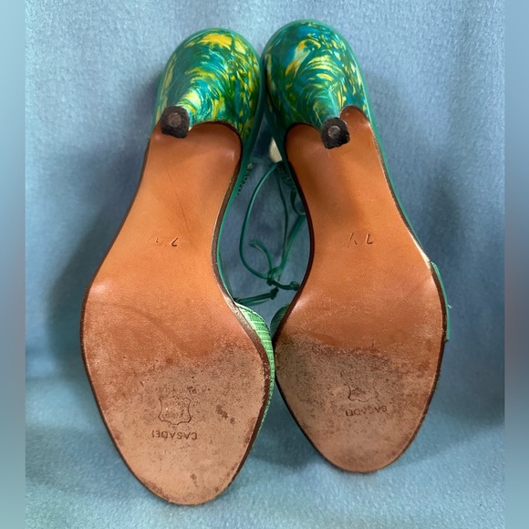 Casadei Teal Lizard skin/ leather open toe strappy heels - Picture 7 of 10